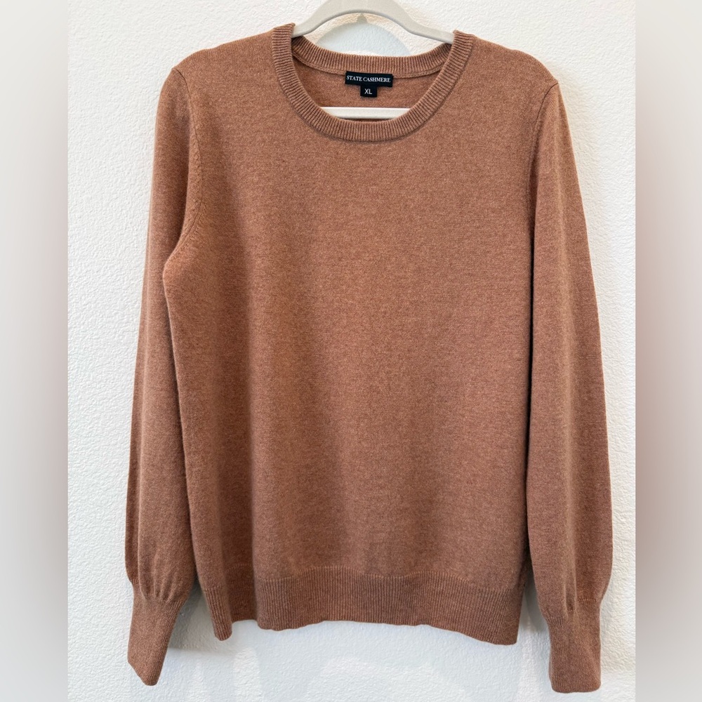 State Cashmere 100% cashmere sweater crewneck XL tan camel natural fiber